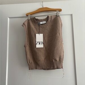 Zara Brown Sleeveless Knit Top